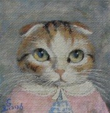 肉筆絵画　スコティッシュフォルド　ブルー 肉筆絵画 スコティッシュフォルド ブルー アート・写真