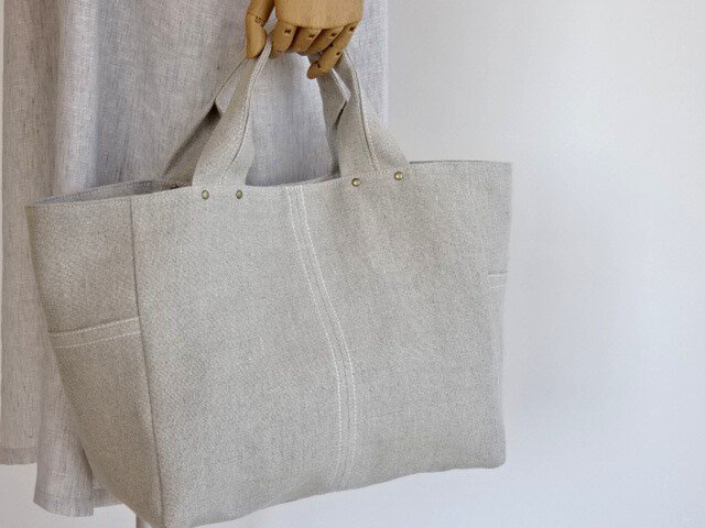 リネン 帆布 ａ４ シンプル トートバッグ 生成り 大きめ Iichi ハンドメイド クラフト作品 手仕事品の通販