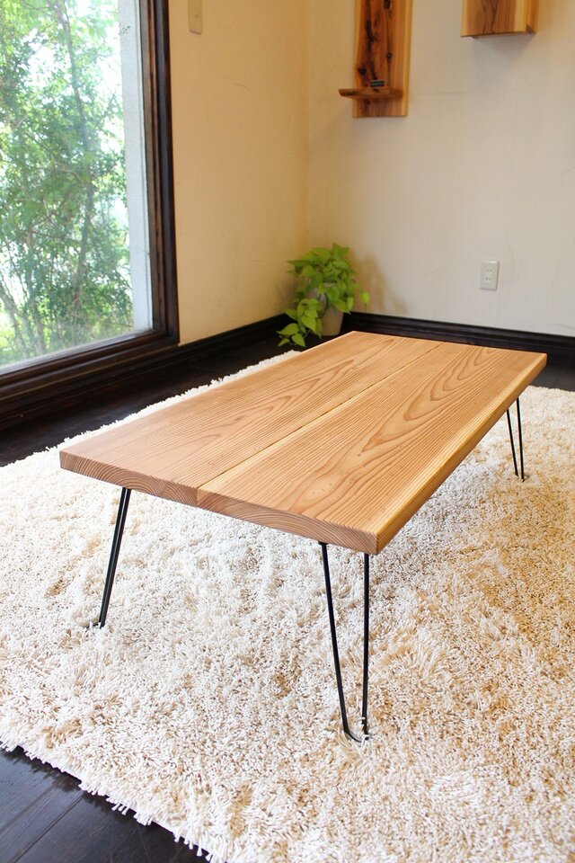 杉無垢板とアイアンのローテーブル - センターテーブル