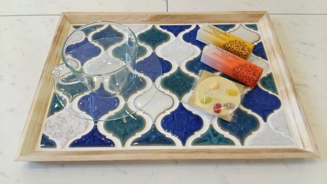【受注制作】カフェトレイ ランタン形 ブルーの画像1枚目