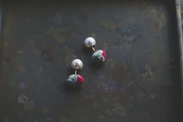 Oya stone color ピアス(ピンク)の画像1枚目