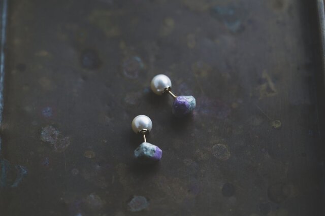 Oya stone color ピアス(パープル)の画像1枚目