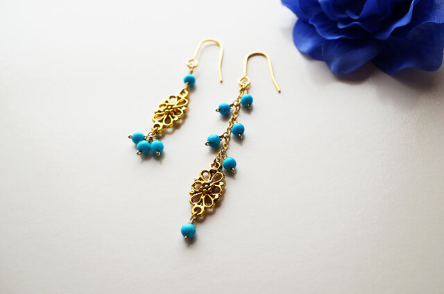 プチオリエンタル ターコイズピアス Petit Oriental Turquoise earrings P0024の画像1枚目