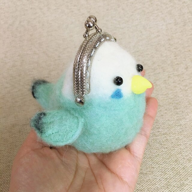 羊毛フェルト小鳥財布水色