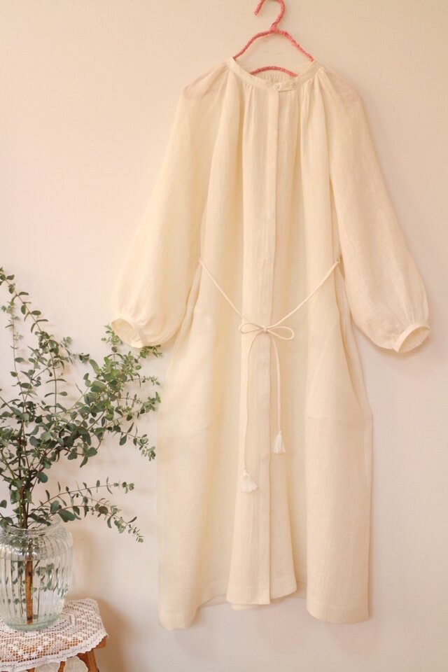 ★リネン100% ロングスモックワンピース★一枚限定