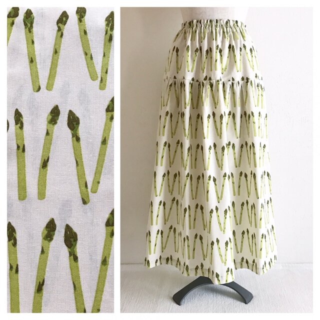 すっきり着痩せのティアードスカート（アスパラガス：ホワイト）