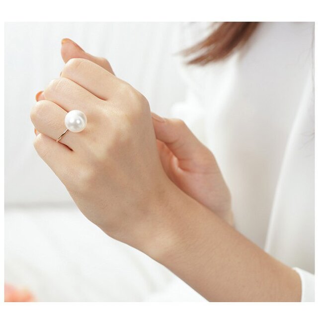 【14金/受注製作】スワロフスキー大粒パール14Kリングの画像1枚目
