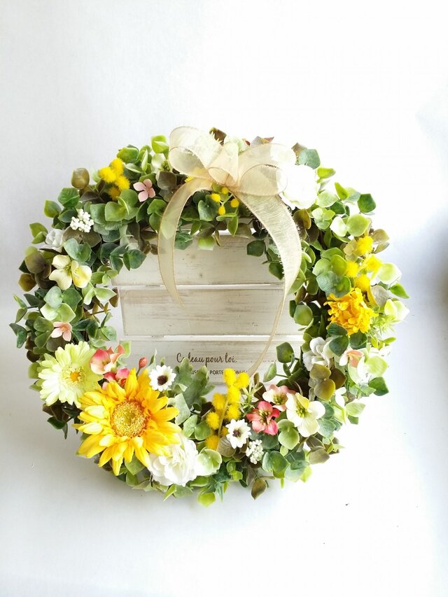 ~flowerMix~ *ガーベラ×yellow~ ナチュラルリース☆の画像1枚目