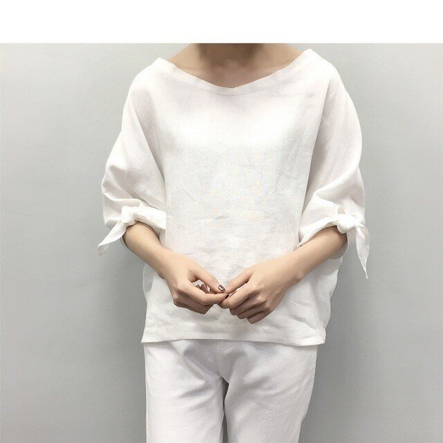 en-enフランスリネン・襟抜・袖リボン・少し生成り