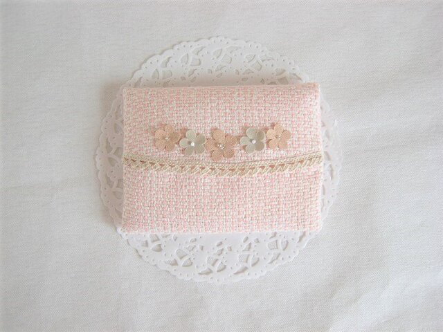 かわいいフラワーモチーフ付きポケットティッシュケース（ピンク