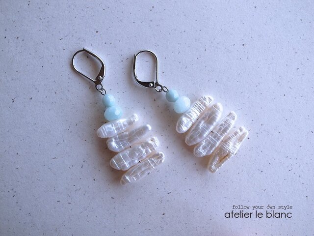 【❄︎ミント❄︎】アマゾナイトのデザインピアス K10YG/ブルートパーズ/アマゾナイト/ブルームーンストーン ピアス