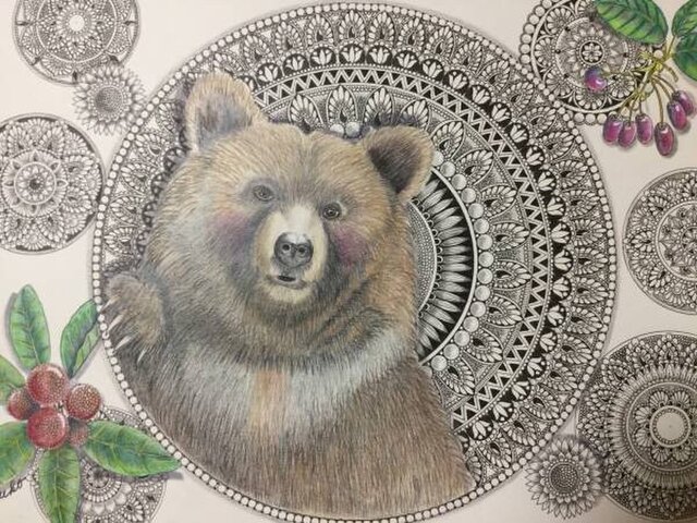 原画 肉筆 一点もの ボールペンアート 熊 みんなの力 額装付き 百貨店作家 人気 ボールペン画 絵画 クマの絵 熊の絵 Iichi ハンドメイド クラフト作品 手仕事品の通販