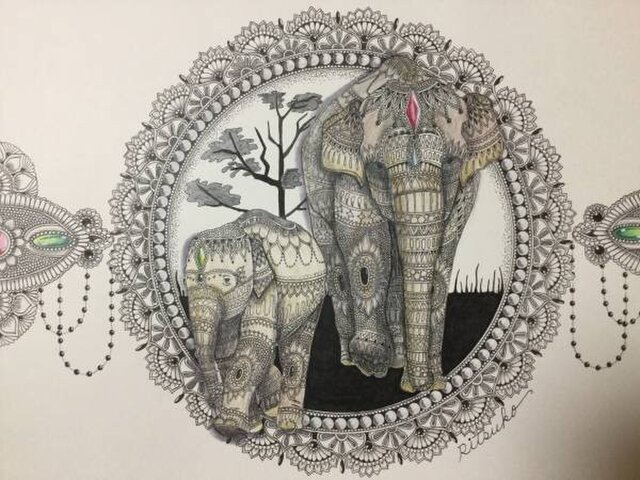 原画 肉筆 一点もの ボールペンアート 象 ぞう ゾウ 「明日への