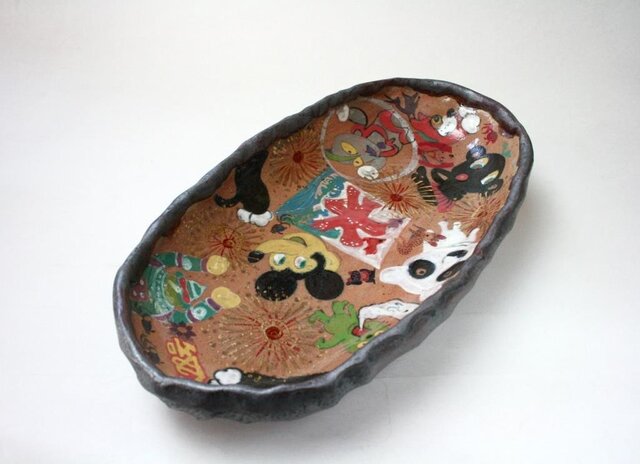 祭りのアニメ皿/ 現代陶芸 /1960年代作品 /子供の世界 /contemporary ceramic artの画像1枚目