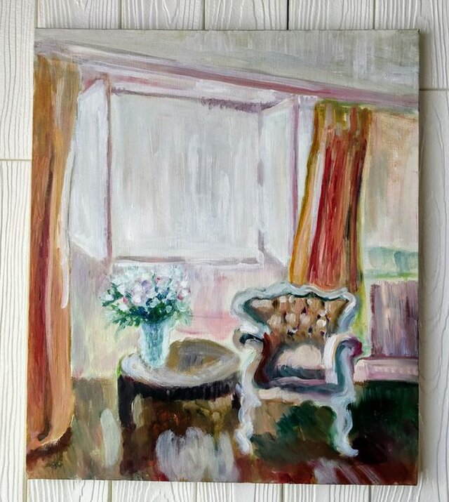 額装絵画「窓辺の椅子とテーブル」F10・油彩画・原画 | iichi