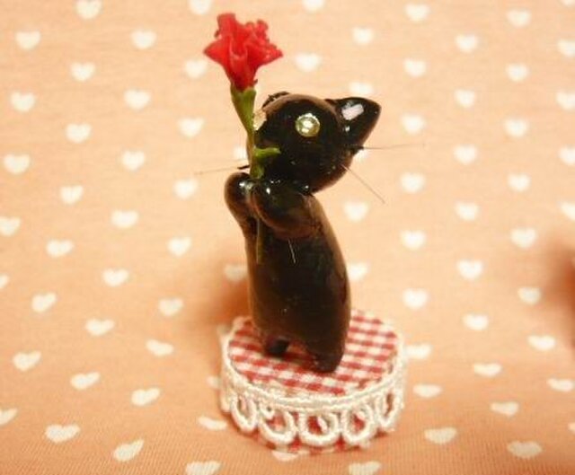 にゃんこのしっぽ○母の日カーネーション○ミニチュア○黒猫2の画像1枚目