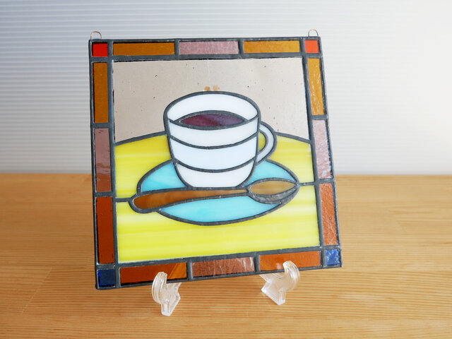 コーヒーとコーヒー豆♢ステンドグラスパネル コーヒーとコーヒー豆♢ステンドグラスパネル コーヒーパネル