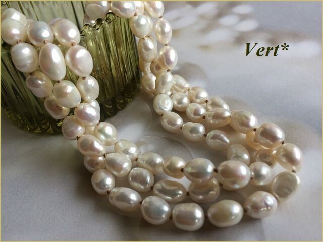 【Vermeil】ホワイトライスバロック淡水パールグリフィン(ベージュ)ロングネックレス(120)の画像1枚目