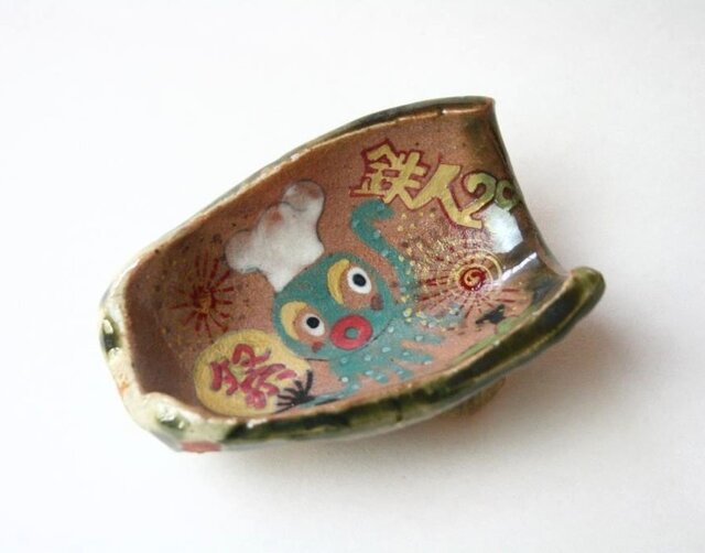 陶芸織部.Festival..お祭り織部のアニメ皿.cute ceramics.contemporary artの画像1枚目