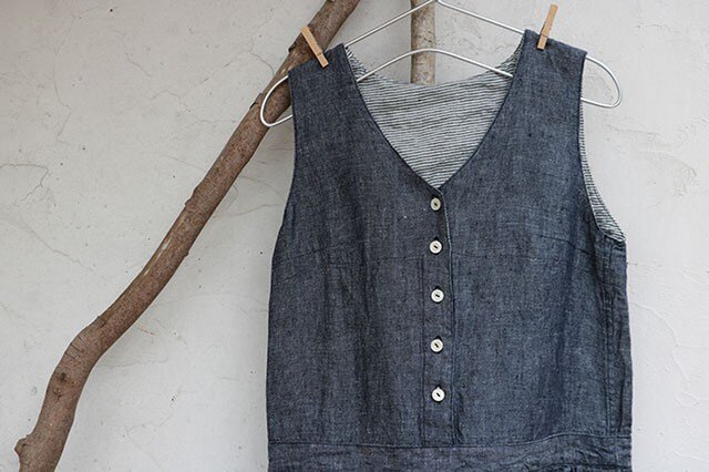 Vネックノースリーブワンピースデニム Iichi ハンドメイド クラフト作品 手仕事品の通販