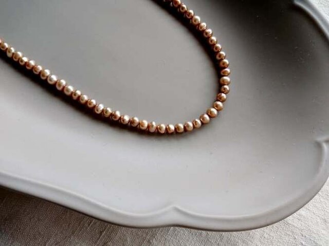 【LAST 1】淡水パールのコードネックレス■14KGF■縞入りポテト シックゴールドの画像1枚目