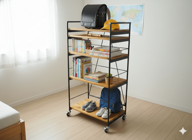 アイアン ウッド ランドセルラック （キャスター付き可動式 オープン