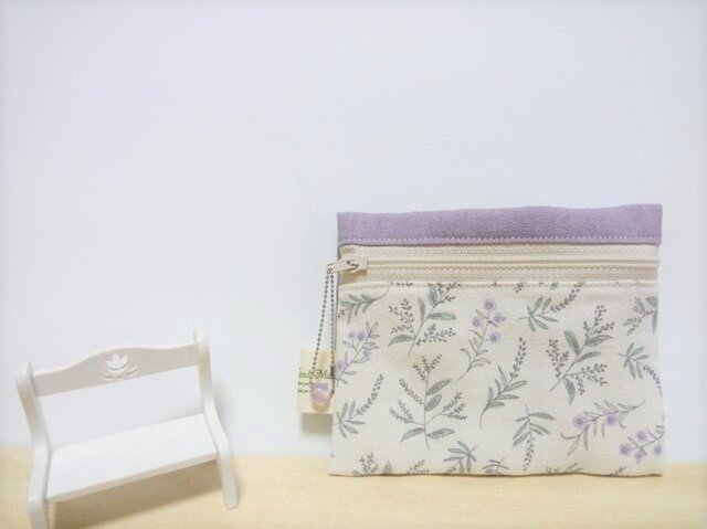 心安らぐ植物柄(ハーフリネン)ティッシュケース付きポーチ(薄紫色)の画像1枚目