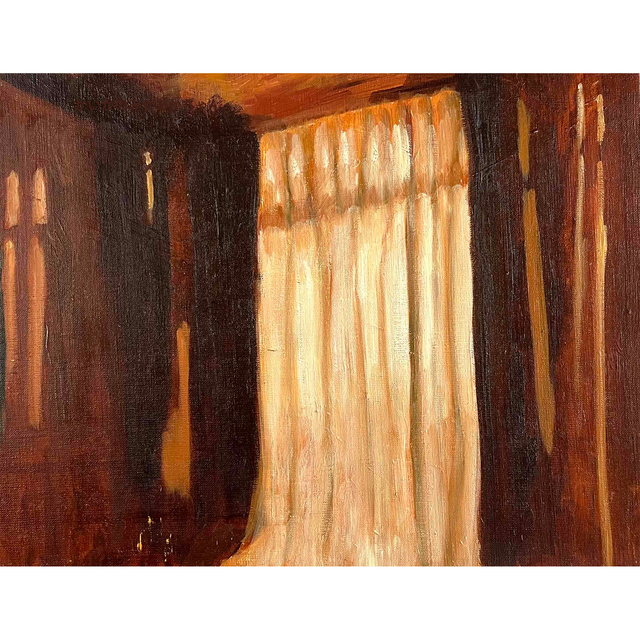 原画・油彩「夕方の部屋の中」絵画・F6（32×41㎝）アート・キャンバス