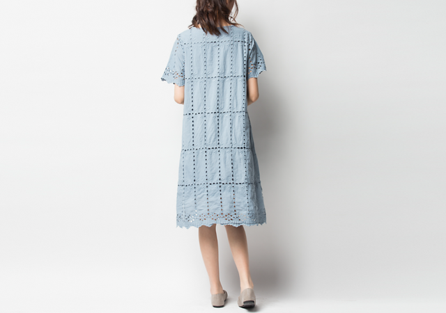 コットン生地 透かし彫り刺繍半袖ワンピース | iichi 日々の