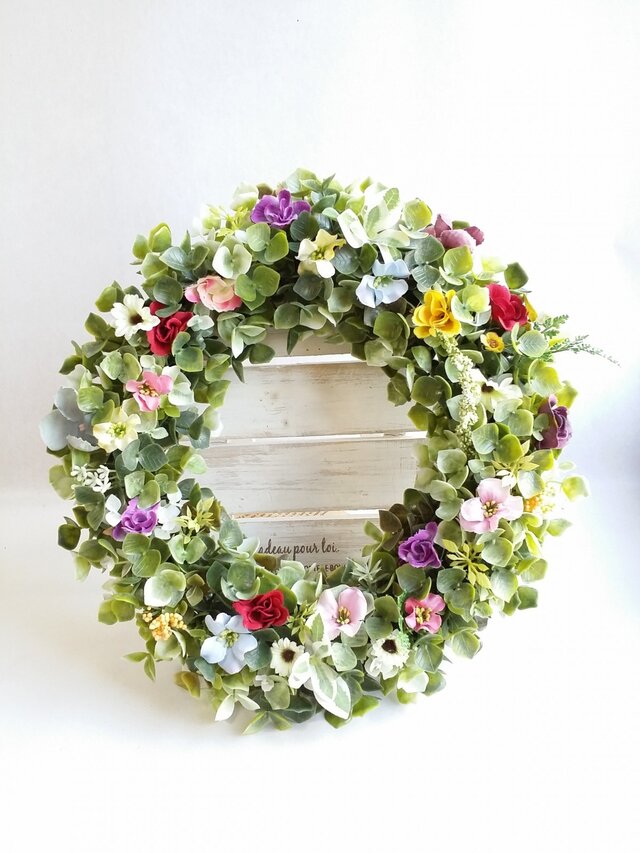 ~flowerMix~*春色~ ナチュラルリース☆の画像1枚目