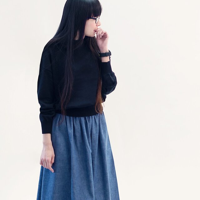 年間OK! 岡山デニム セルビッチ シャンブレー 水色 ロングスカート ライトブルー ●MARGARET●の画像1枚目