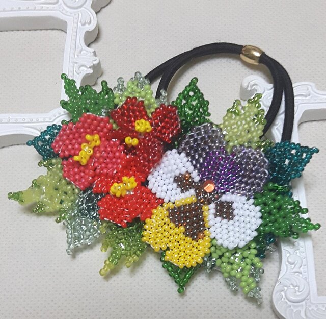 ヘアゴム pansy(イエロー×パープル)の画像1枚目