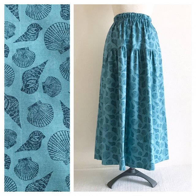 海辺のティアードスカート（シェル：ターコイズ）