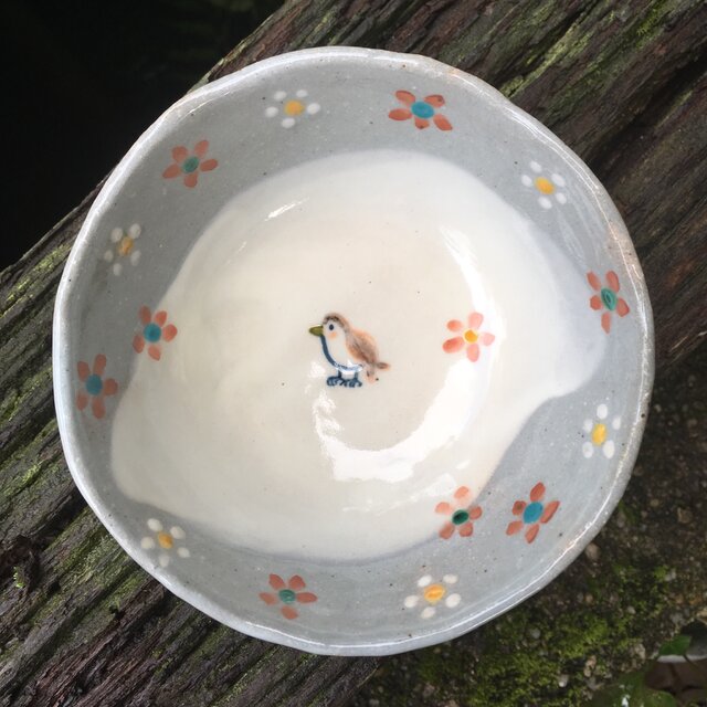 再出品・花とひなどりのご飯茶碗