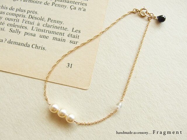 French Vintage Pearl*スワロフスキー*オニキス K14gfブレスレットの画像1枚目