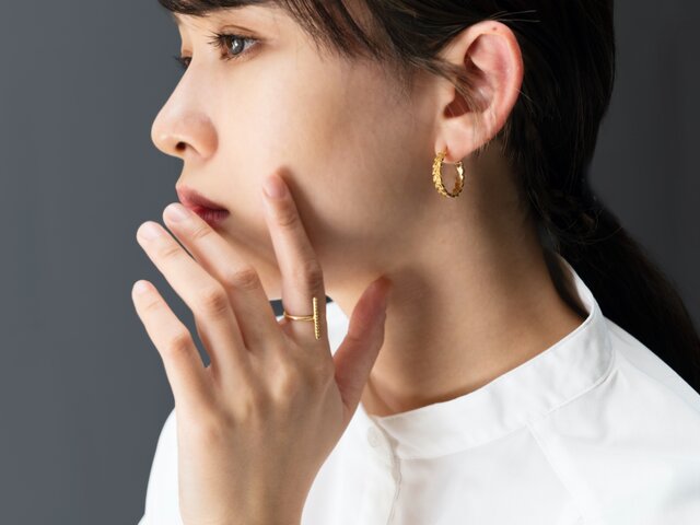14K ダイヤモンド　オープンリング ダイヤモンド 縦ラインオープンリング / K10YG【受注製作