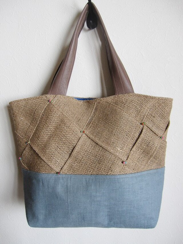 あら織り麻の二色かばん