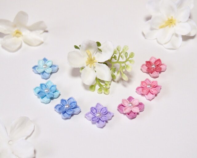 あじさいのピアス -つまみ細工-の画像1枚目