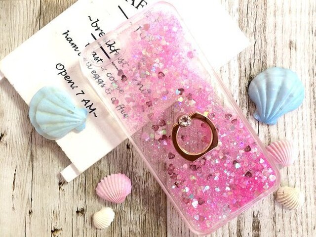 スワロフスキーリングつき♡美しい流砂 iphoneケース ピンクの画像1枚目
