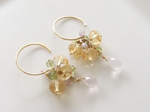 シトリン×ローズクォーツピアス(14kgf)の画像1枚目