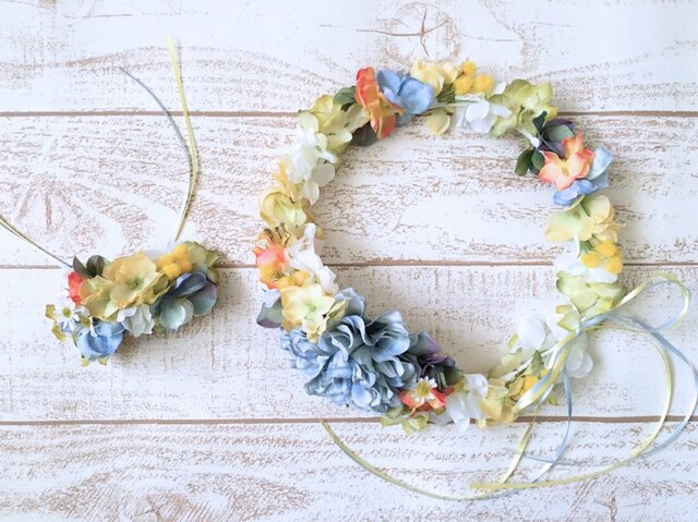 初夏の爽やかな花冠&リストレット2点セットの画像1枚目