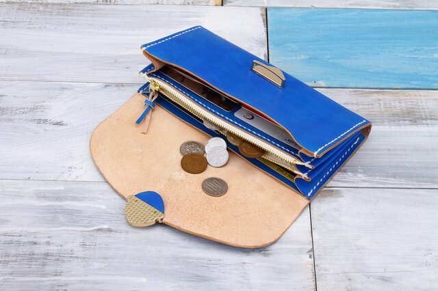 切線派】牛革手作り手縫い収納オルガン長財布手染め / 総手縫い  