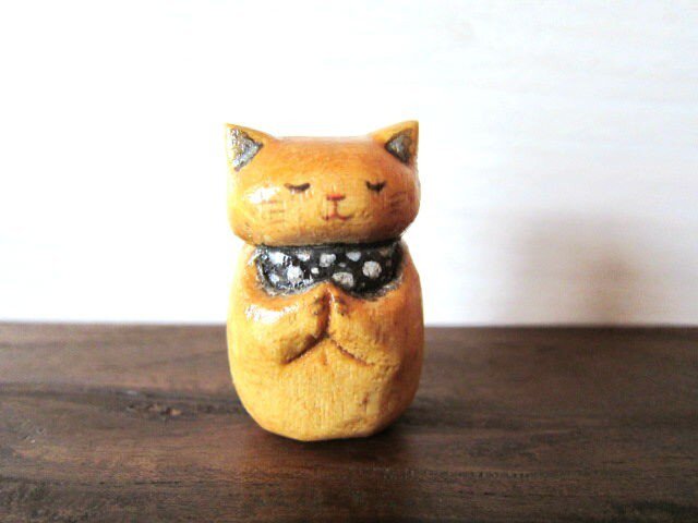 木彫り地蔵ねこ J-6の画像1枚目