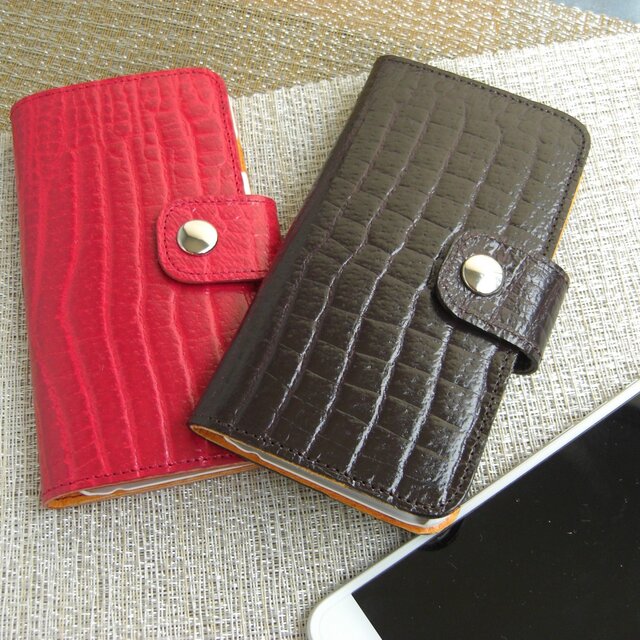 iPhone5/5S/SE本革型押しクロコ スマホケースの画像1枚目