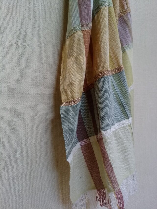 手織りストール~草木染・綿~の画像1枚目