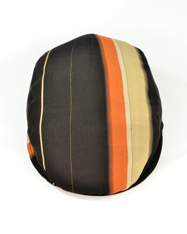 再販：お召し着物地ハンチング：オレンジ×黒の縞　171０h9