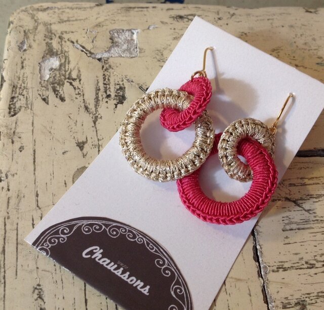 Boucles d'oreilles deux ronds ローズ×ゴールドの画像1枚目