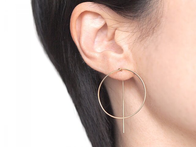 14KGF Square Wire Earrings / Circleの画像1枚目