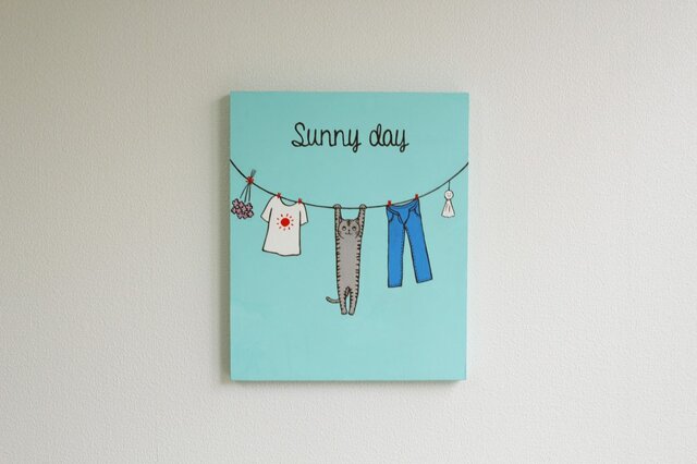 「Sunny day」 ネコのイラスト原画パネルの画像1枚目