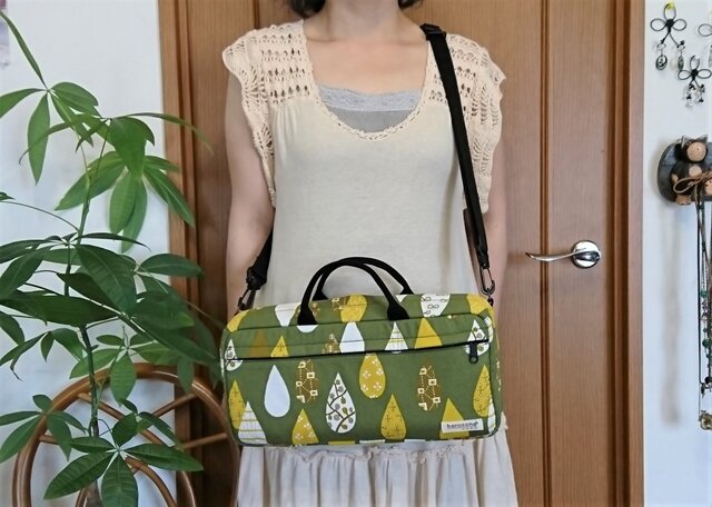 ヤマハ用／手作りクラリネットケースカバー／しずく柄／グリーン色